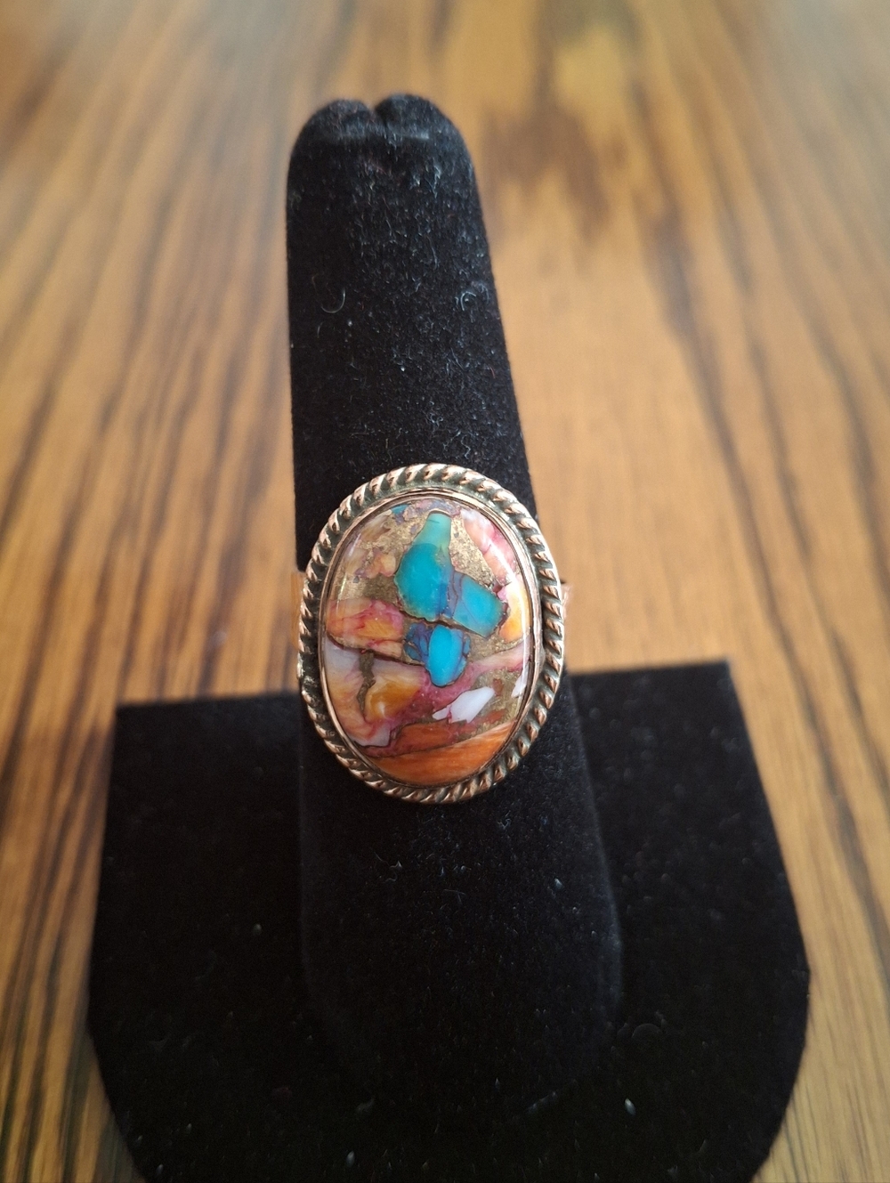 Ring Spiny Oyster Oval Set In Copper Frame And Band Size 7.5 - Picture 2 of 4